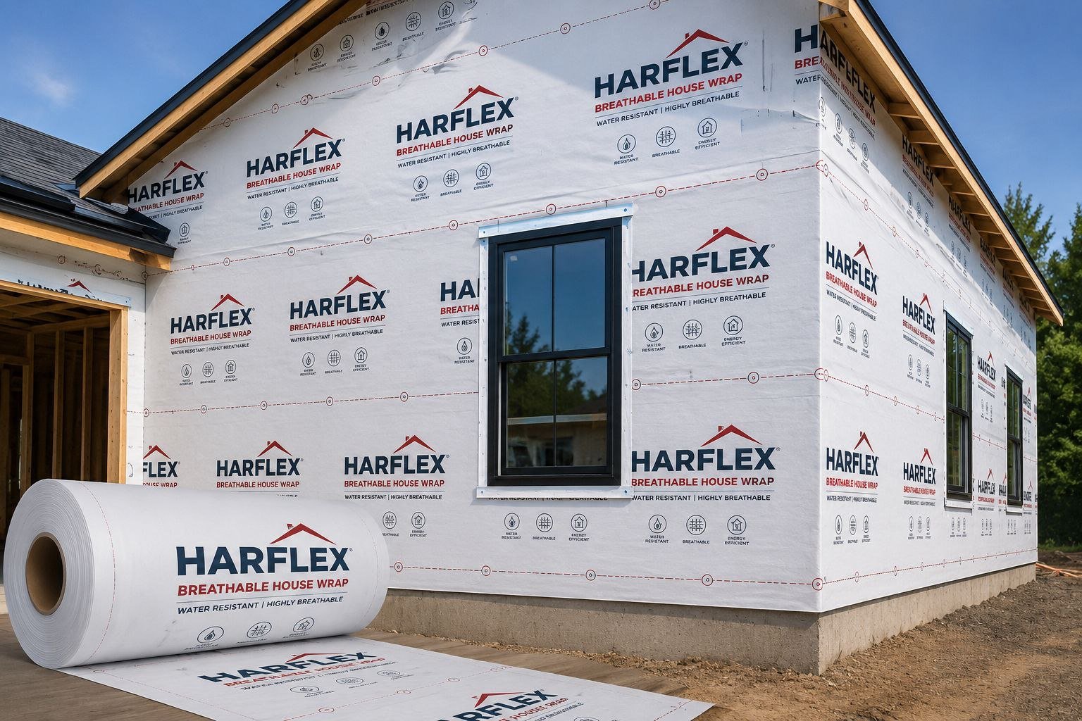 Breathable House Wrap — Installed on building exterior